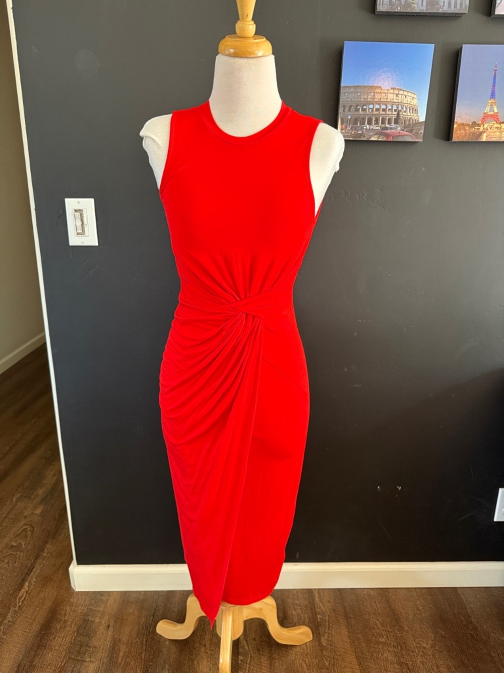 Topshop Red Twist-Detail Sleeveless Midi Dress